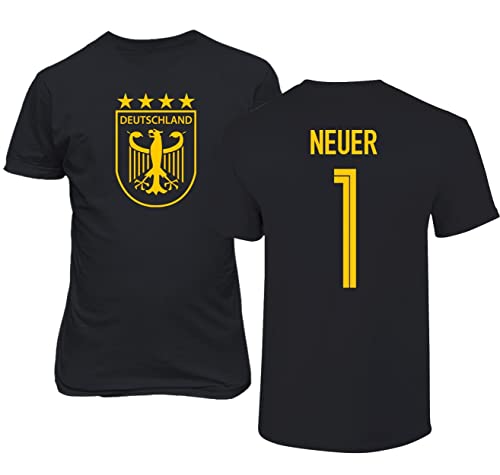Emprime Baski Deutschland Fußball Neuer #1 Fußballtrikot-Stil Shirt Herren Jugend T-Shirt (Schwarz, YL) von Emprime Baski