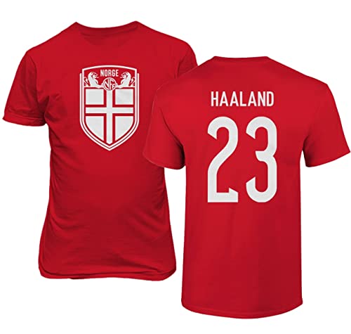 Emprime Baski Haaland Norwegen Fußball #23 Fußballtrikot-Stil Shirt Herren Jugend T-Shirt (Rot, M) von Emprime Baski