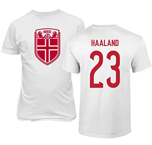 Emprime Baski Haaland Norwegen Fußball #23 Fußballtrikot-Stil Shirt Herren Jugend T-Shirt (Weiß, 2XL) von Emprime Baski