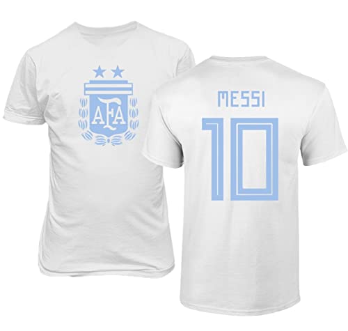 Emprime Baski Messi Argentinien Fußball Leo #10 Fußballtrikot-Stil Shirt Herren Jugend T-Shirt (Weiß, L) von Emprime Baski
