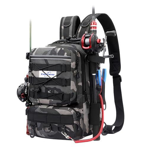 EnGiTores Angelrucksack, Angelzubehör Rucksack mit Rutenhalter wasserdichte Outdoor Angeltasche, Angelrucksack Tasche, Angelbox Aufbewahrungstasche, Angelrucksacks zum Angeln Camping Wandern Reisen von EnGiTores