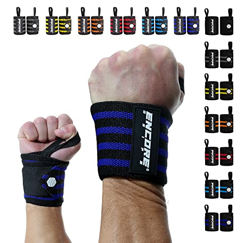 Encore Grips® Handgelenk Bandagen für Bodybuilding, Kraftsport, Crossfit, krafttraining Bandage, Handgelenkbandage für Fitness, Handgelenkstütze, Handgelenkschoner, Wrist Wraps (Schwarz-Blau-V2) von Encore Grips