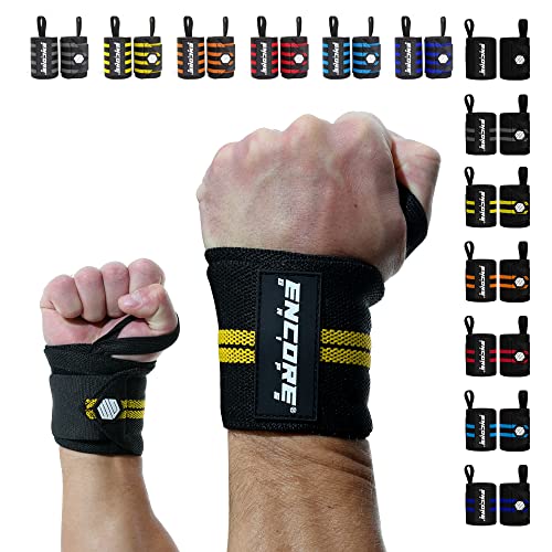 Encore Grips® Handgelenk Bandagen für Bodybuilding, Kraftsport, Crossfit, krafttraining Bandage, Handgelenkbandage für Fitness, Handgelenkstütze, Handgelenkschoner, Wrist Wraps (Schwarz-Gelb-V1) von Encore Grips