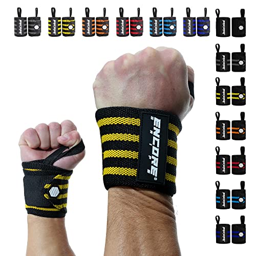 Encore Grips® Handgelenk Bandagen für Bodybuilding, Kraftsport, Crossfit, krafttraining Bandage, Handgelenkbandage für Fitness, Handgelenkstütze, Handgelenkschoner, Wrist Wraps (Schwarz-Gelb-V2) von Encore Grips