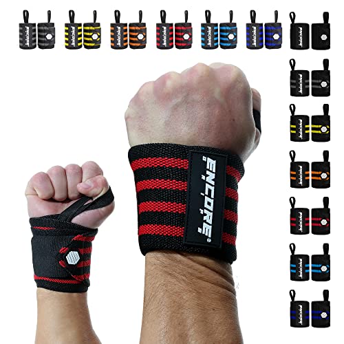 Encore Grips® Handgelenk Bandagen für Bodybuilding, Kraftsport, Crossfit, krafttraining Bandage, Handgelenkbandage für Fitness, Handgelenkstütze, Handgelenkschoner, Wrist Wraps (Schwarz-Rot-V2) von Encore Grips