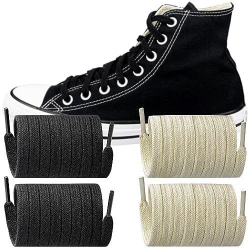 Endoto 2 Paare Ersatz Flache Schnürsenkel für Converse Sneaker Schuhe, Breite Schuhbänder Shoelaces Laces(Schwarz+Beige,62 Zoll) von Endoto