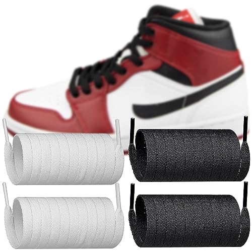 Endoto 2 Paare Schnürsenkel für Air Jordan 1/2/3/4/5/6/7/8 Sneaker Schuhe, Schuhbänder Ersatz Flache Breit Polyester, Flat Shoelaces Laces (Schwarz+Weiß, Größe: 60 Zoll) von Endoto