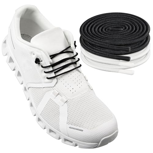 Endoto 2 Paare Elastische Ohne Binden Schnürsenkel für ON Cloud 5 Running Schuhe, Ersatz Rund Dehnbare Gummi Laces Schuhbänder Shoelaces für On Laufschuhe(Schwarz&Weiß 18 Zoll) von Endoto
