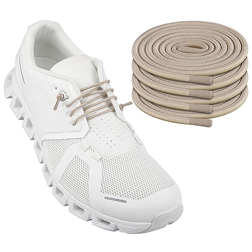 Endoto 2 Paare Elastische Ohne Binden Schnürsenkel für ON Cloud 5 Running Schuhe, Ersatz Rund Dehnbare Gummi Laces Schuhbänder Shoelaces für On Laufschuhe(Beige, 24 Zoll) von Endoto