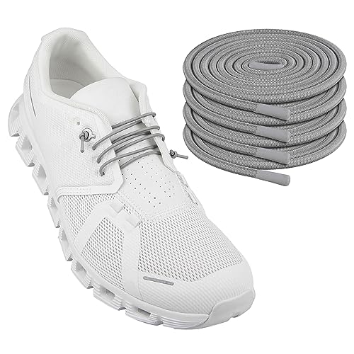 Endoto 2 Paare Elastische Ohne Binden Schnürsenkel für ON Cloud 5 Running Schuhe, Ersatz Rund Dehnbare Gummi Laces Schuhbänder Shoelaces für On Laufschuhe(Grau, 22 Zoll) von Endoto