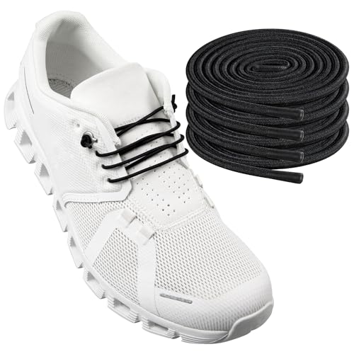 Endoto 2 Paare Elastische Ohne Binden Schnürsenkel für ON Cloud 5 Running Schuhe, Ersatz Rund Dehnbare Gummi Laces Schuhbänder Shoelaces für On Laufschuhe(Schwarz, 18 Zoll) von Endoto