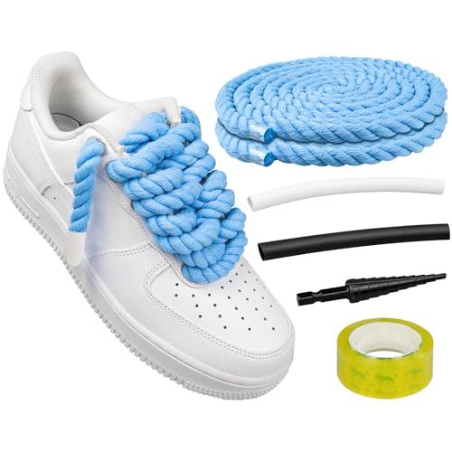 Endoto dicke Schnürsenkel für Air Force 1, klobige gedrehte runde Baumwoll-schuhbänder mit DIY-Anpassungszubehör für AF Sneaker-Schuhe, Big seil Rope Laces (Babyblau, Größe: 8,5 mm) von Endoto