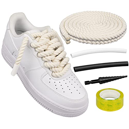 Endoto dicke Schnürsenkel für Air Force 1, klobige gedrehte runde Baumwoll-schuhbänder mit DIY-Anpassungszubehör für AF Sneaker-Schuhe, Big seil Rope Laces (Beige, Größe: 10 mm) von Endoto