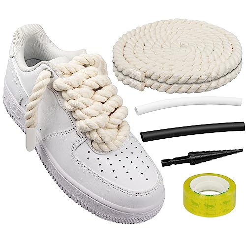 Endoto dicke Schnürsenkel für Air Force 1, klobige gedrehte runde Baumwoll-schuhbänder mit DIY-Anpassungszubehör für AF Sneaker-Schuhe, Big seil Rope Laces (Beige, Größe: 12,7 mm) von Endoto