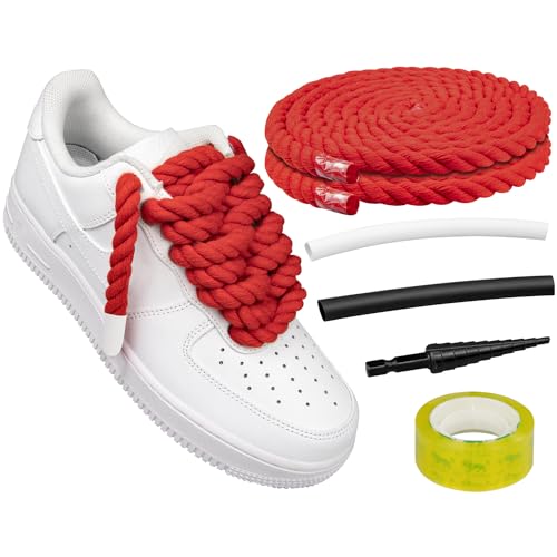 Endoto dicke Schnürsenkel für Air Force 1, klobige gedrehte runde Baumwoll-schuhbänder mit DIY-Anpassungszubehör für AF Sneaker-Schuhe, Big seil Rope Laces (Rot, Größe: 12,7 mm) von Endoto