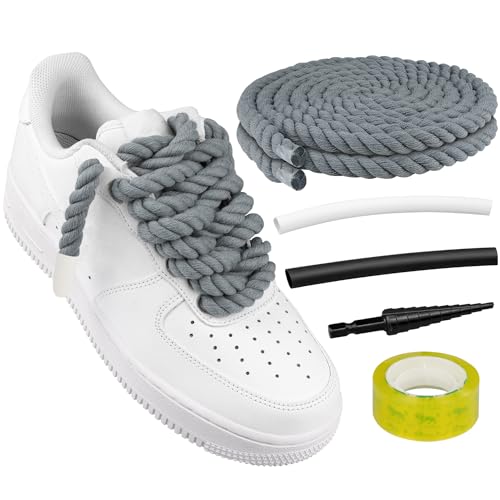 Endoto dicke Schnürsenkel für Air Force 1, klobige gedrehte runde Baumwoll-schuhbänder mit DIY-Anpassungszubehör für AF Sneaker-Schuhe, Big seil Rope Laces (Grau, Größe: 10 mm) von Endoto
