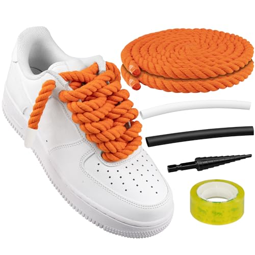 Endoto dicke Schnürsenkel für Air Force 1, klobige gedrehte runde Baumwoll-schuhbänder mit DIY-Anpassungszubehör für AF Sneaker-Schuhe, Big seil Rope Laces (Orange, Größe: 10 mm) von Endoto