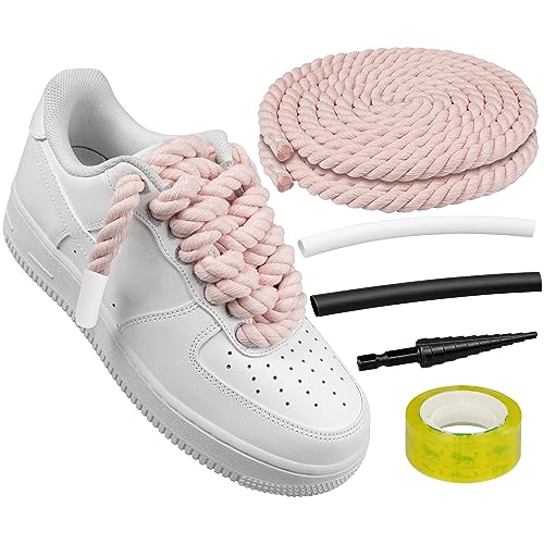 Endoto dicke Schnürsenkel für Air Force 1, klobige gedrehte runde Baumwoll-schuhbänder mit DIY-Anpassungszubehör für AF1 Sneaker-Schuhe, Big seil Rope Laces (Rosa, Größe: 10 mm) von Endoto