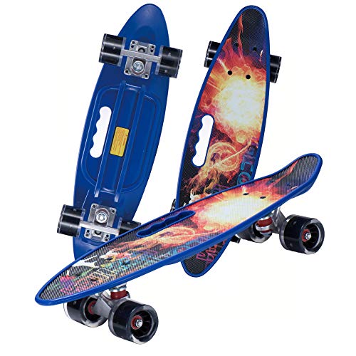 Mini Cruiser Retro Skateboard Komplettboard für Kinder Jugendliche mit LED Leuchtrollen und Tools für Anfänger von Enjoy Fit