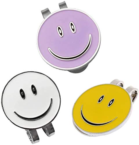 EnjoyMSS Golfball-Marker mit niedlichem Smiley-Gesicht, mit magnetischem Clip, Zubehör (weiß + lila + gelb) von NO BRAND