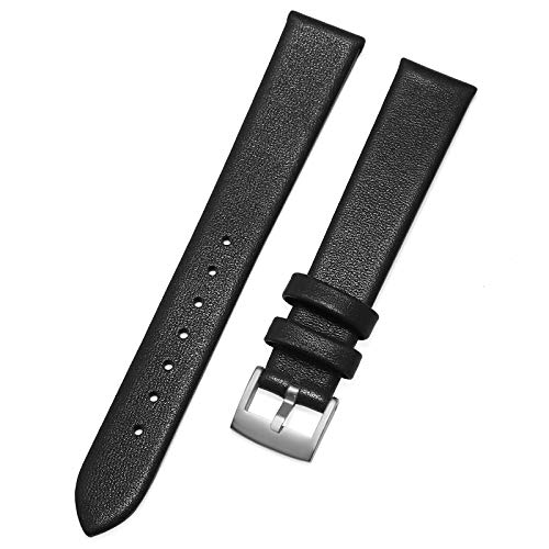 EnjoyMSS Ultradünnes Uhrenarmband aus echtem Leder, Rindsleder, Ersatz-Uhrenarmband (schwarz, 14 mm) von NO BRAND