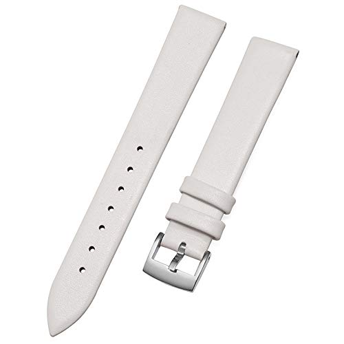EnjoyMSS Ultradünnes Uhrenarmband aus echtem Leder, Rindsleder, Ersatz-Uhrenarmband (Weiß, 12 mm) von NO BRAND