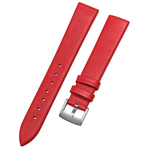 EnjoyMSS Ultradünnes Uhrenarmband aus echtem Leder, Rindsleder, Ersatz-Uhrenarmband (rot, 12 mm) von NO BRAND