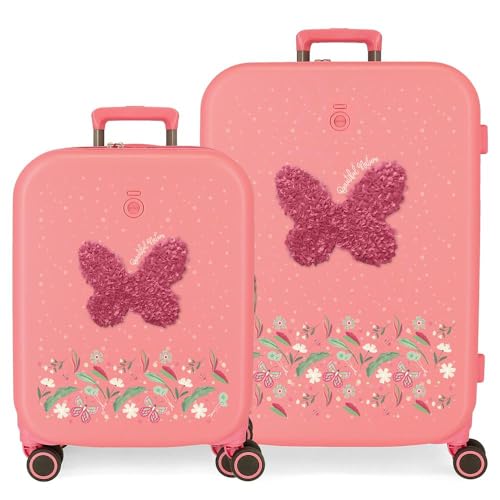 Enso Beautiful Natura Koffer-Set, Rosa, 55/70 cm, ABS-Kunststoff, Verschluss TSA 116L, 7,54 kg, 4 Doppelrollen, Handgepäck, Rosa, Koffer Set von Enso