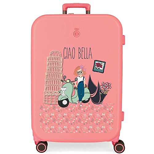 Enso Ciao bella Mittelgroßer rosafarbener Koffer, 48 x 70 x 28 cm, starres ABS, integrierter TSA-Verschluss, 79 l, 4,32 kg, 4 Doppelräder von Enso