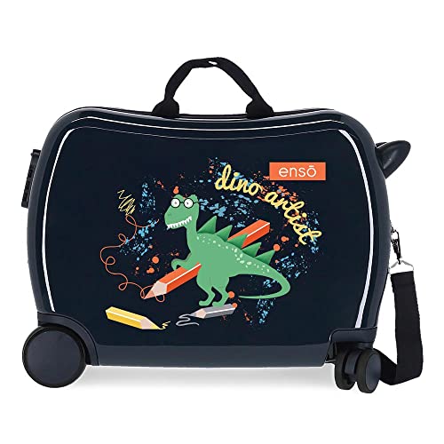 Enso Dino artist Multicolor Kinderkoffer 50 x 38 x 20 cm starres ABS seitliches Zahlenschloss 34 l 1,8 kg 4 Rollen Handgepäck von Enso