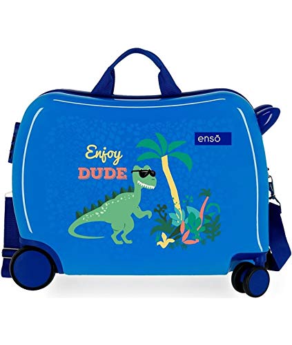 Enso Dino Kinder-Koffer Blau 50x39x20 cms Hartschalen ABS Kombinationsschloss 34L 2,1Kgs 4 Räder Handgepäck von Enso
