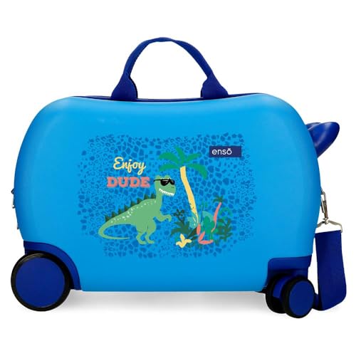 Enso Dino Kinderkoffer, Blau, 45 x 31 x 20 cm, Harter ABS-Kunststoff, 24,6 l, 1,8 kg, 4 Räder, Handgepäck, blau, Kinderkoffer von Enso