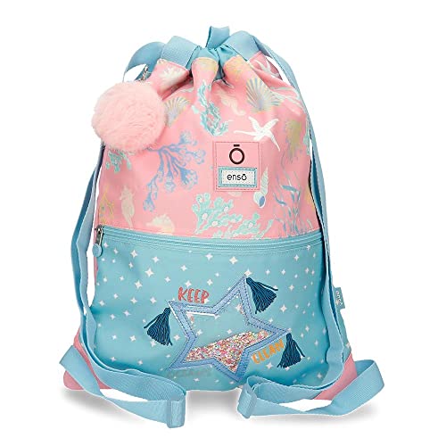 Enso Keep The Oceans Clean Rucksack mit Reißverschluss, Blau, 35 x 46 cm, Polyester, blau, Rucksack mit Reißverschluss von Enso