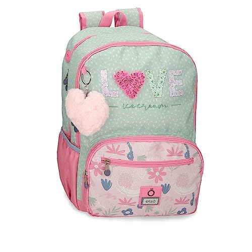 Enso Love Ice Cream Schulrucksack, Doppelfach, Grün, 32 x 44 x 17 cm, Polyester, 23,94 l, grün, Talla única, Schulrucksack mit doppeltem Fach von Enso