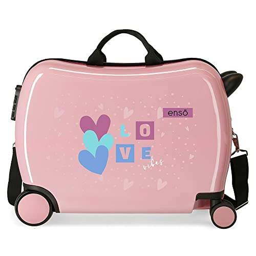 Enso Love Vibes Kinderkoffer, Rosa, 50 x 38 x 20 cm, starr, ABS-Kombinationsverschluss, 34 l, 1,8 kg, 4 Räder, Handgepäck, Rosa, Kinderkoffer von Enso
