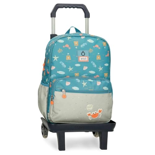 Enso Mr Crab Schulrucksack mit Wagen, Blau, 30 x 38 x 12 cm, Polyester, 13,68 l, blau, Schulrucksack mit Trolley von Enso