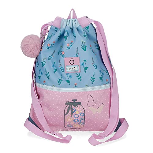 Enso We Love Flowers Rucksack mit Reißverschluss, Rosa, 35 x 46 cm, Polyester, Rosa, Rucksack mit Reißverschluss von Enso