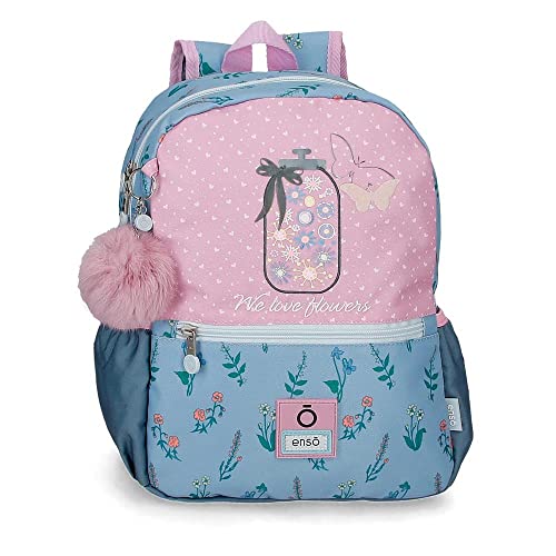 Enso We Love Flowers Vorschulrucksack, anpassbar, Rosa, 25 x 32 x 12 cm, Polyester, 9,6 l, Rosa, Vorschulrucksack anpassbar von Enso