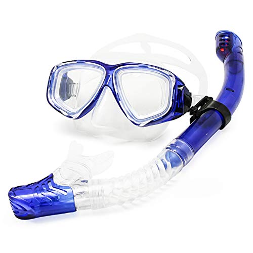 EnzoDate Optische Tauchen Gear Kit Myopie Schnorchel Set Unterschiedlichen Stärke für Jedes Auge Kurzsichtig Trocken Top Tauchermaske (Blau, -7.0) von EnzoDate