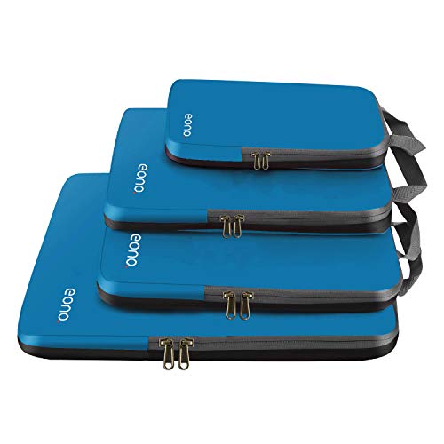 Eono Komprimierbaren Packwürfeln zur Organisation Ihres Reisegepäcks, Compression Packing Cube, Packtaschen Set & Gepäck Organizer für Rucksack & Koffer - Dunkeblau, 4-teilig von Eono