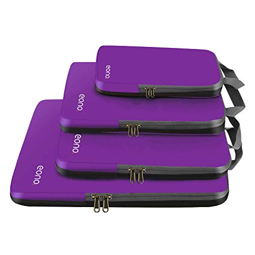 Eono Komprimierbaren Packwürfeln zur Organisation Ihres Reisegepäcks, Compression Packing Cube, Packtaschen Set & Gepäck Organizer für Rucksack & Koffer - Lila, 4-teilig von Eono