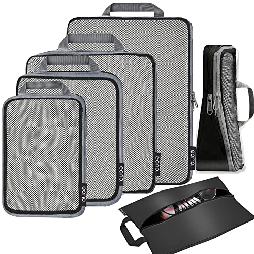 Eono Komprimierbaren Packwürfeln zur Organisation Ihres Reisegepäcks, Compression Packing Cube, Packtaschen Set & Gepäck Organizer für Rucksack & Koffer - Net, 6-teilig von Eono