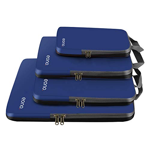 Eono Komprimierbaren Packwürfeln zur Organisation Ihres Reisegepäcks, Compression Packing Cube, Packtaschen Set und Gepäck Organizer für Rucksack und Koffer - Navy, 4-teilig von Eono