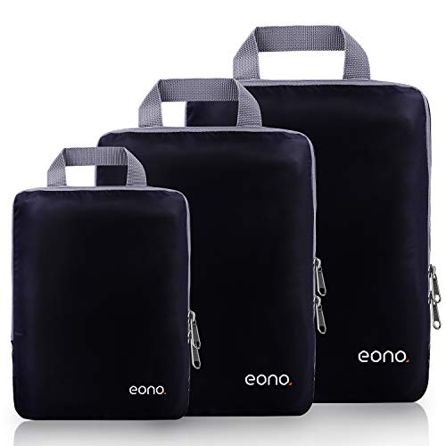 Eono Komprimierbaren Packwürfeln zur Organisation Ihres Reisegepäcks, Compression Packing Cube, Packtaschen Set und Gepäck Organizer für Rucksack und Koffer - Schwarz, 3-teilig von Eono