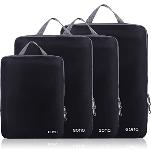 Eono Komprimierbaren Packwürfeln zur Organisation Ihres Reisegepäcks, Compression Packing Cube, Packtaschen Set & Gepäck Organizer für Rucksack & Koffer - Schwarz, 4-teilig von Eono