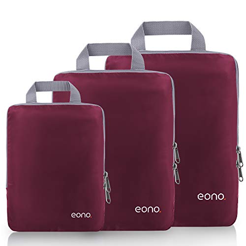 Eono Komprimierbaren Packwürfeln zur Organisation Ihres Reisegepäcks, Compression Packing Cube, Packtaschen Set und Gepäck Organizer für Rucksack und Koffer - Burgund, 3-teilig von Eono