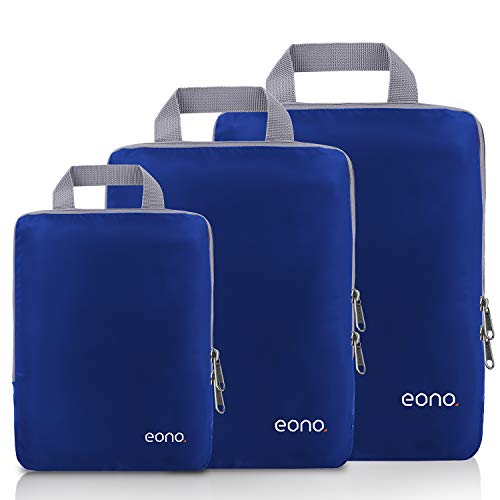 Eono Komprimierbaren Packwürfeln zur Organisation Ihres Reisegepäcks, Compression Packing Cube, Packtaschen Set und Gepäck Organizer für Rucksack und Koffer - Navy, 3-teilig von Eono