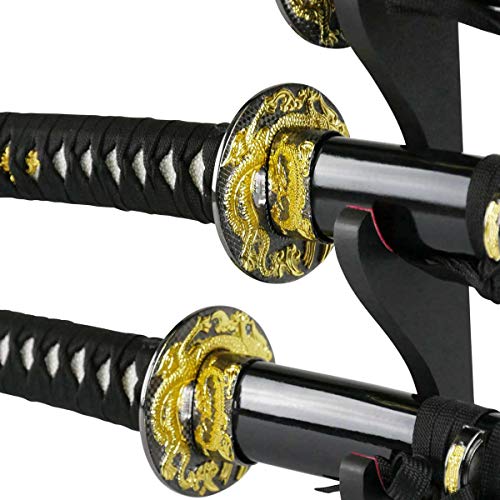 Epic Swords Katana Wakizashi Tanto Black Dragon Samuraischwert Set Deko stumpf mit Schwertständer und Zubehör von Epic Swords