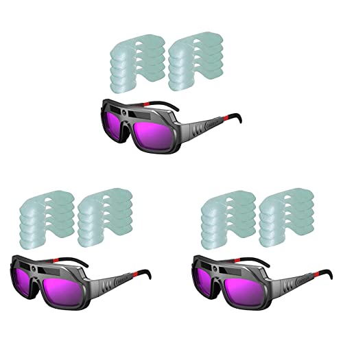 Epodmalx 3X Schweißerbrille mit Automatischer Verdunkelung, Kratzfeste Schweißerbrille mit Großer Sicht für Plasmaschnitt mit 30 Linsen von Epodmalx