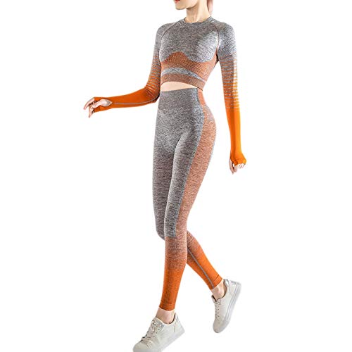 Epodmalx Yoga Anzug Anzug Strecken Gestreifte Top HüFten Sporthose Hohe Taille Nahtlose Orange S. von Epodmalx